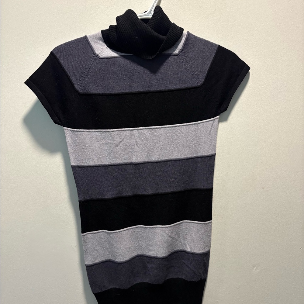Sweater Project Striped Turtleneck Sweater Dress | Black & Grey | Size Small